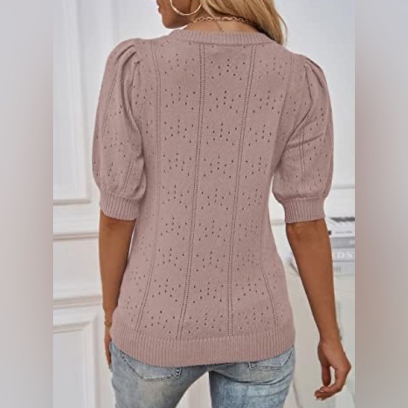 Merokeety Brown Puff Short Sleeve Pullover Sweater Knit Top Size L Large - Picture 2 of 9